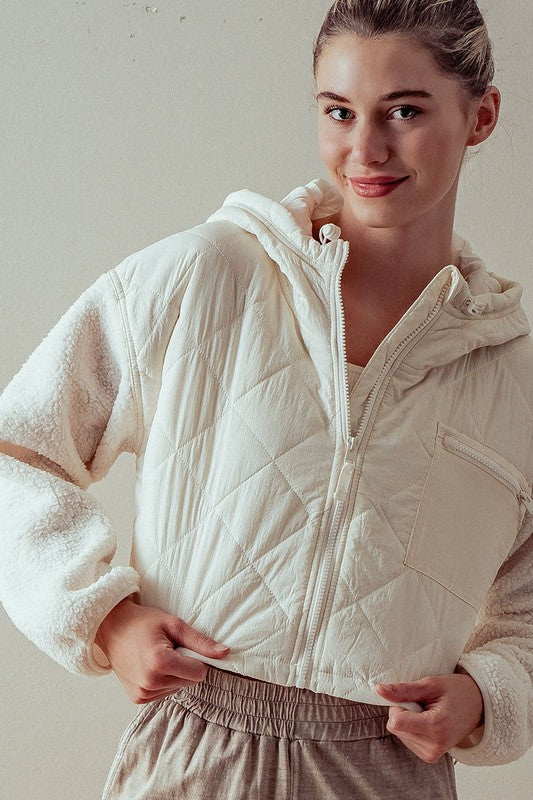 PADDED HOODIE JACKET W FLEECE SLEEVES