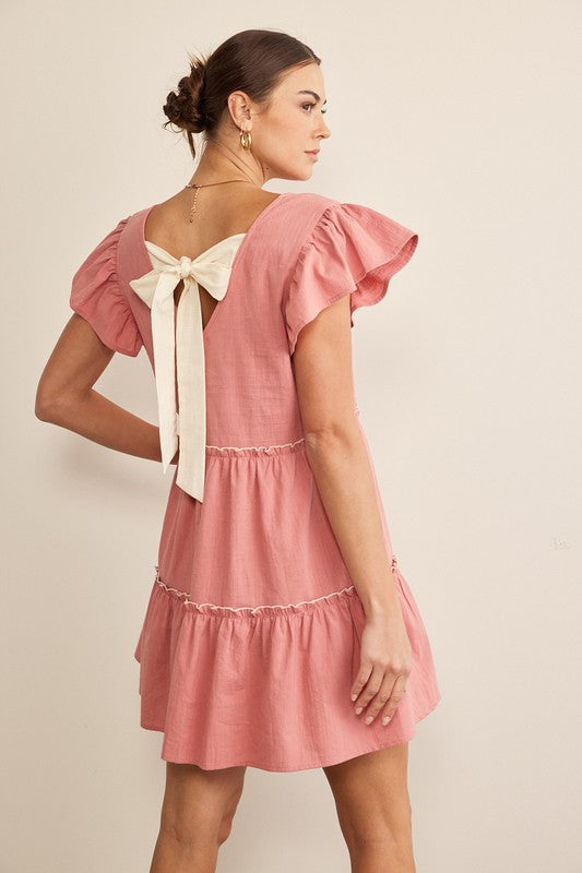 COLORED RIBBON TIERED BABYDOLL DRESS