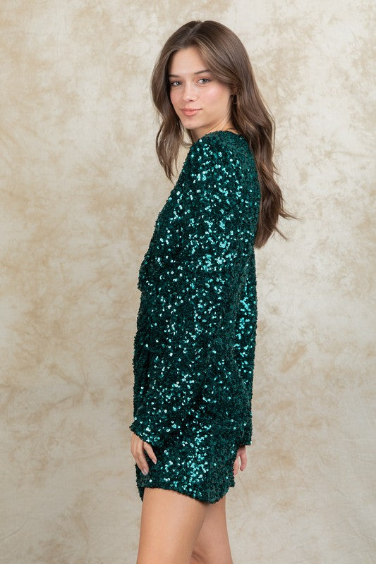 FINAL SALE - Sequin Glitter Holiday Party Wrap Mini Dress