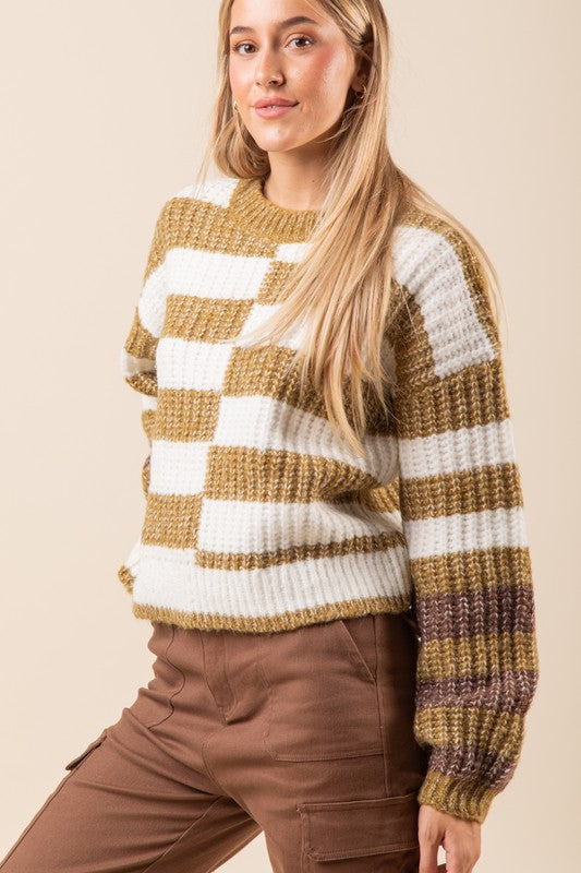 Color Block Striped Sweater Top