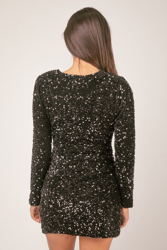 FINAL SALE - Sequin Glitter Holiday Party Wrap Mini Dress