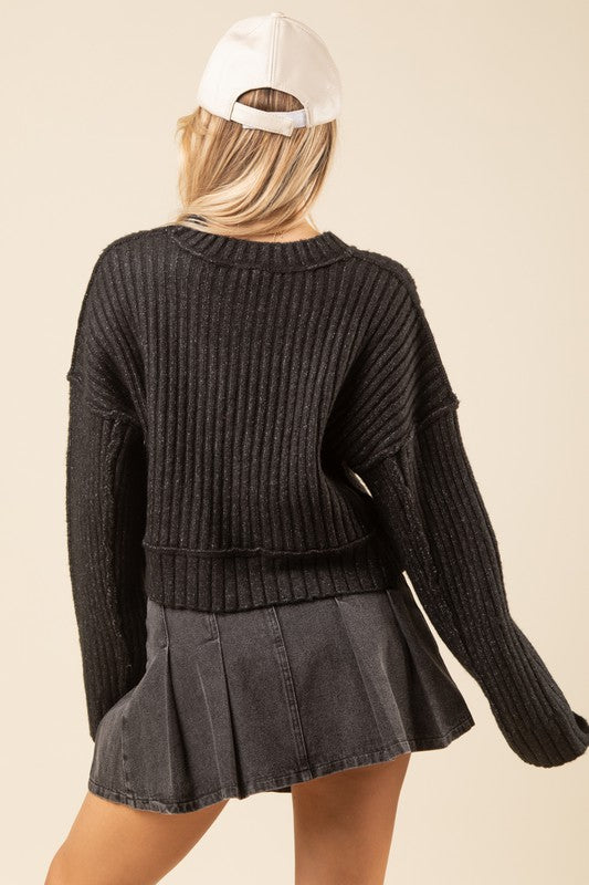 Oversized Ribbed Knit Sweater Pullover Top