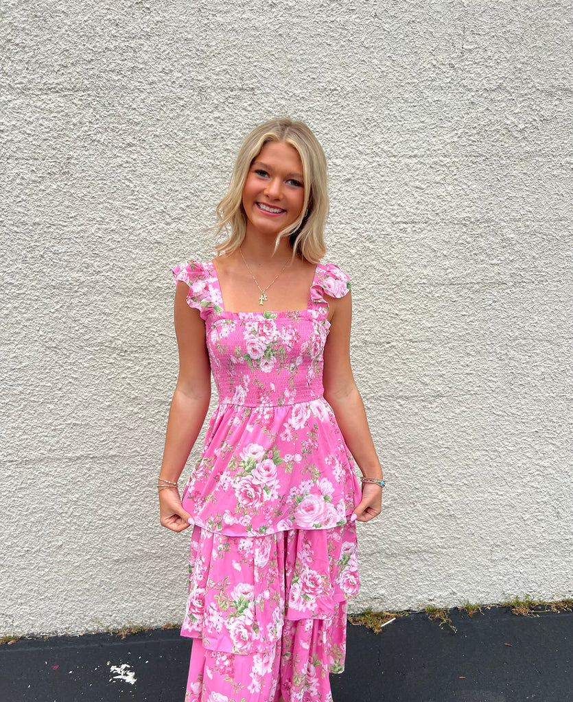 FLORAL TIERED MIDI DRESS