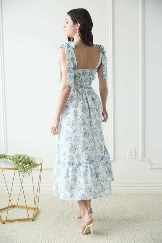 Floral Tie Strap Ruched Detail Maxi Dress