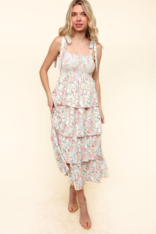 Smocked Tube Floral Tiered Midi Summer Dress