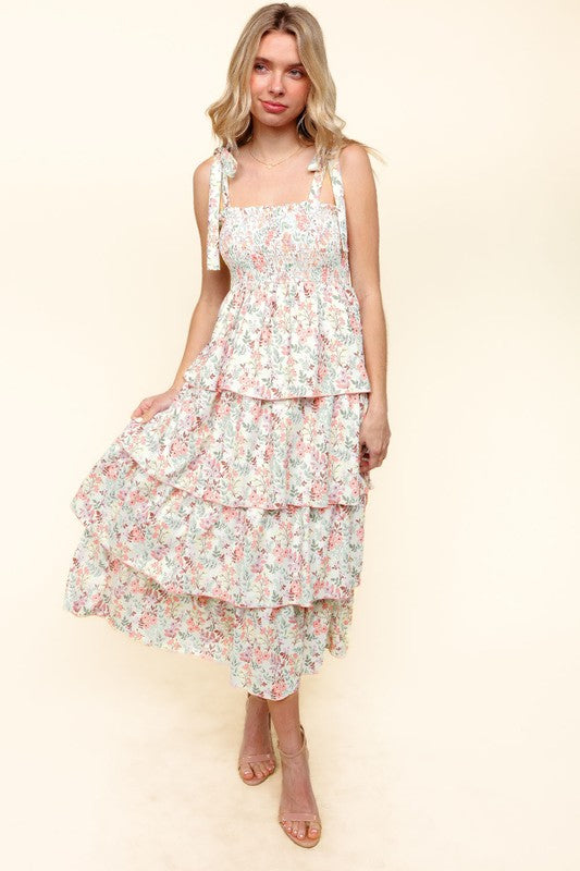 Smocked Tube Floral Tiered Midi Summer Dress
