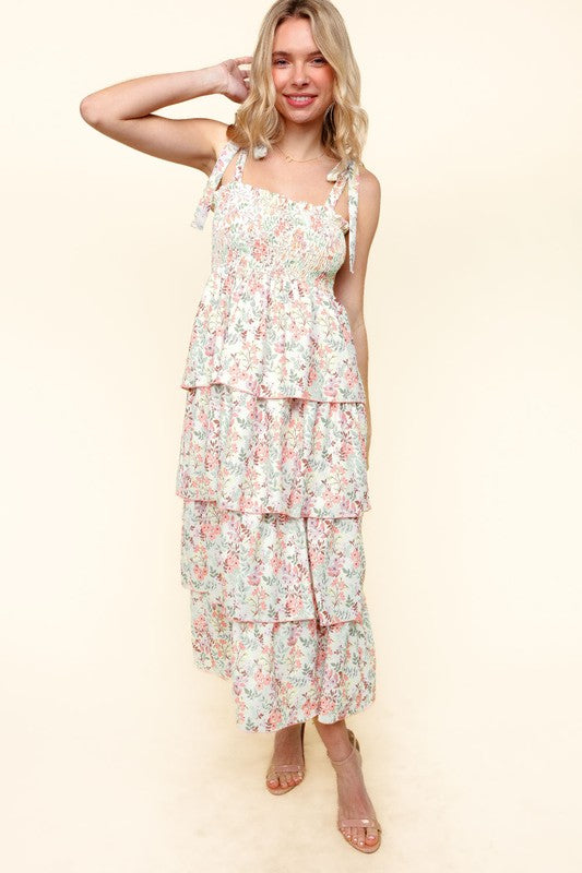 Smocked Tube Floral Tiered Midi Summer Dress