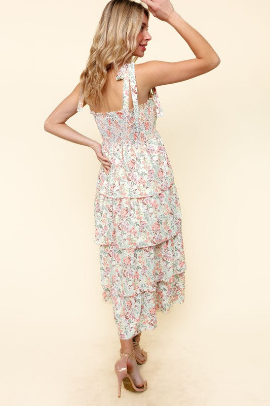 Smocked Tube Floral Tiered Midi Summer Dress