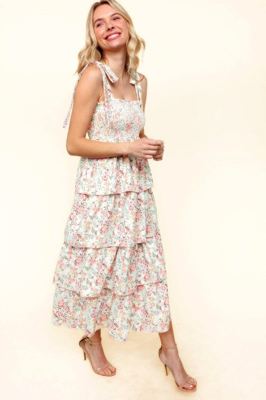 Smocked Tube Floral Tiered Midi Summer Dress