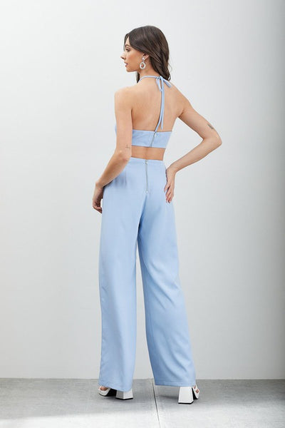 Cropped Top Wide Leg Trouser Sling Up Backless Jumpsuit
