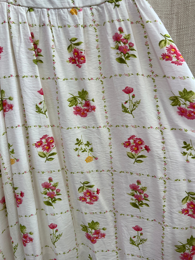Floral Tile Pattern Scalloped Tie Strap Midi Dress