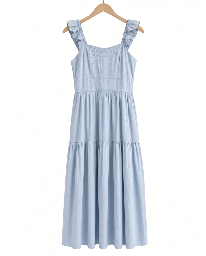 Cloud Gazing Airy Smocked Back Tiered Midi Dress