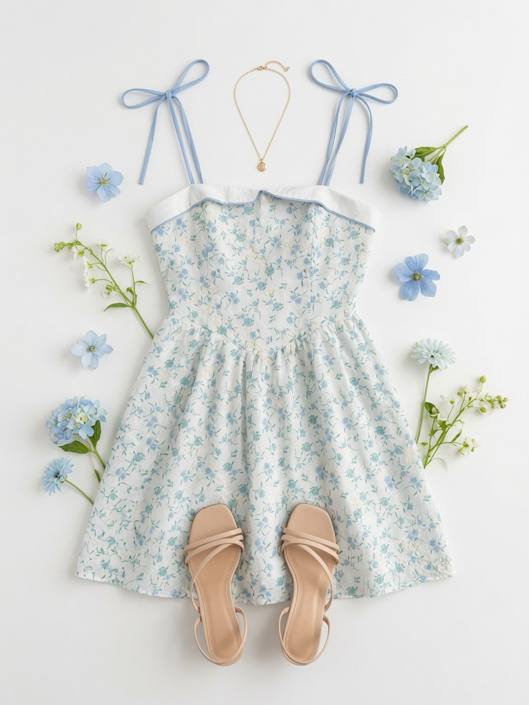 Blue Floral Strappy Dress Summer Sundress