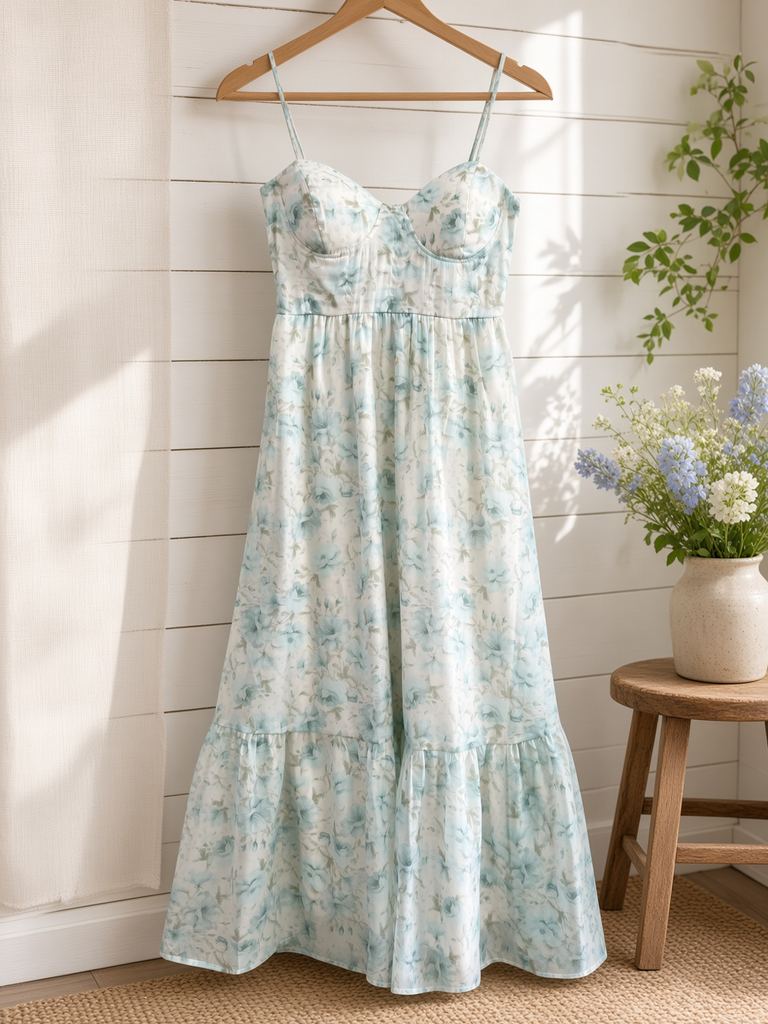 Floral Spaghetti Strap Corset Midi Dress