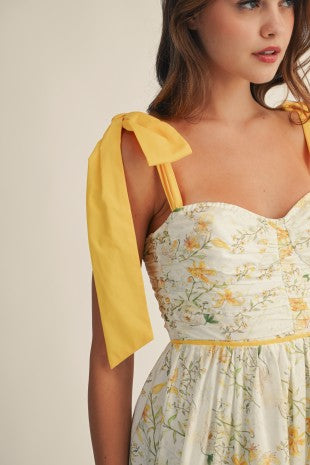 Cottage Garden Yellow Trim Tiered Dress