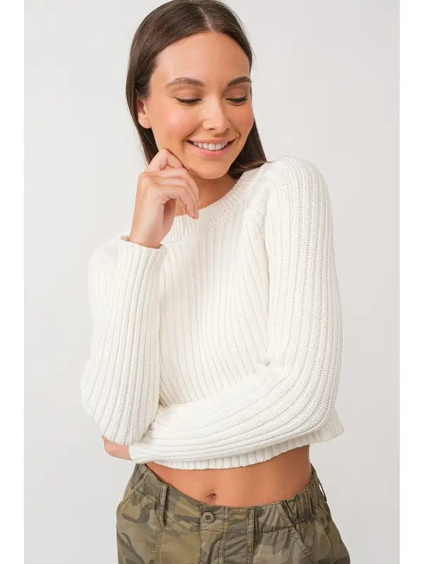 Elisa mock neck long sleeve rib knit sweater top