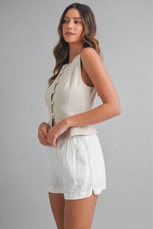 Linen Front Button Front Back Lace Up Vest