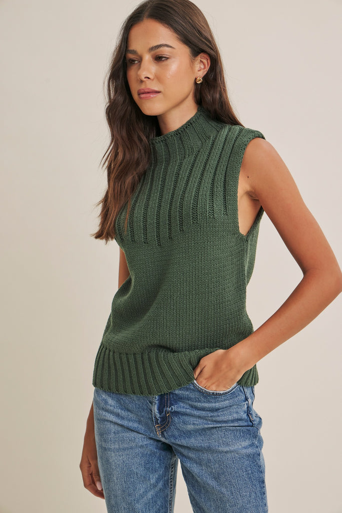 Quiet Cabin Days Ribbed Mock Neck Sweater Top
