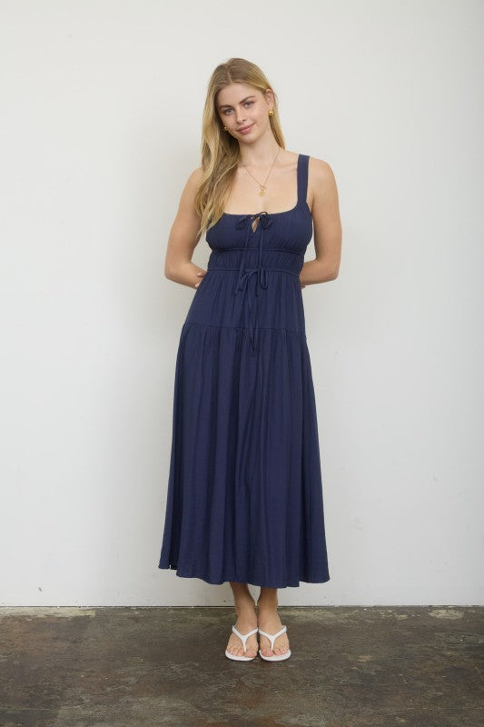 Front Tie Keyhole Detail Sleeveless Midi Dress