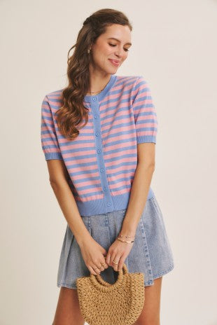Fresh Pop Stripe Button-down Sweater Cardigan
