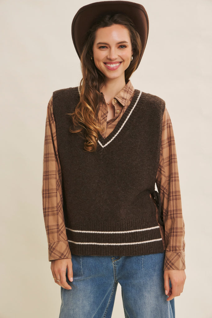 Sunny Garden Wool Blend Tie-side Sweater Poncho Vest