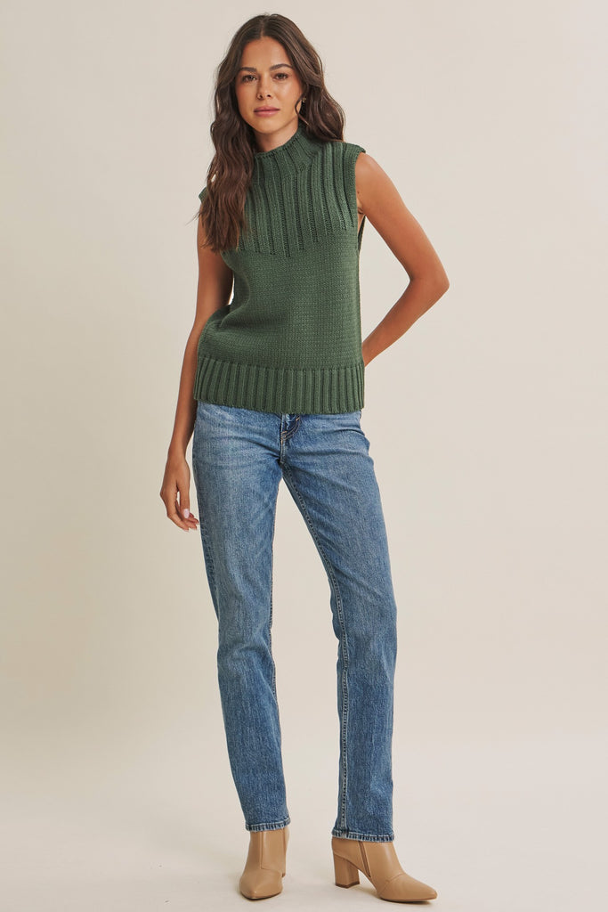 Quiet Cabin Days Ribbed Mock Neck Sweater Top