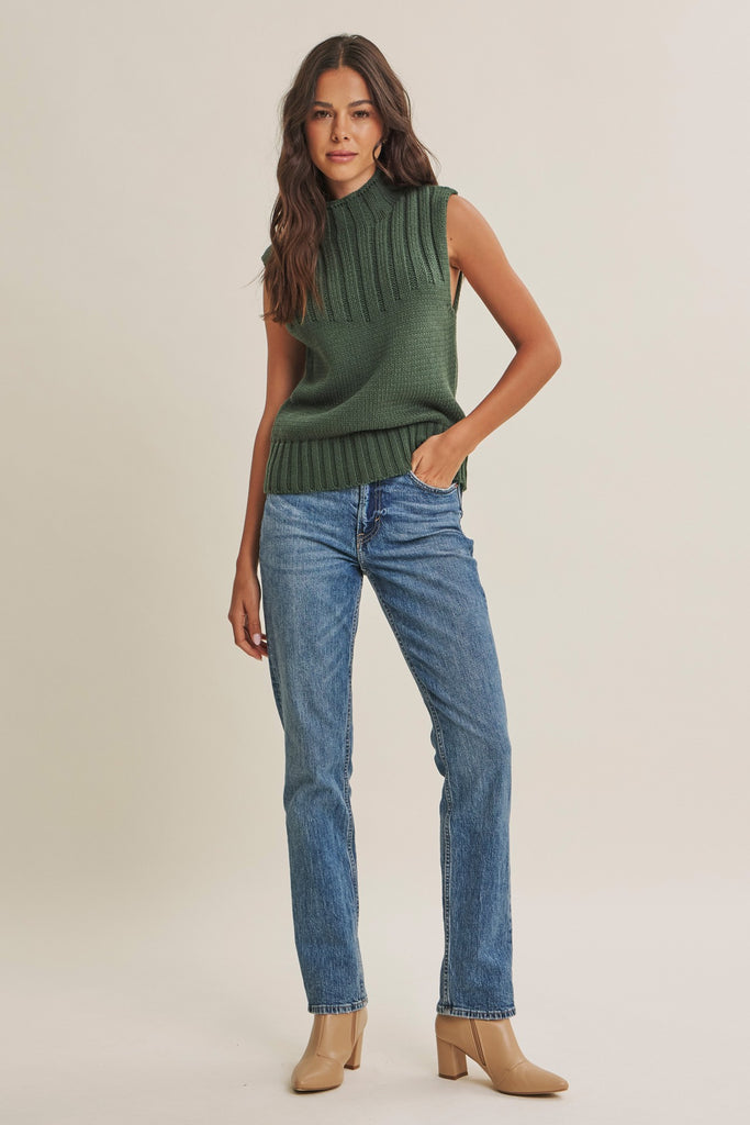 Quiet Cabin Days Ribbed Mock Neck Sweater Top