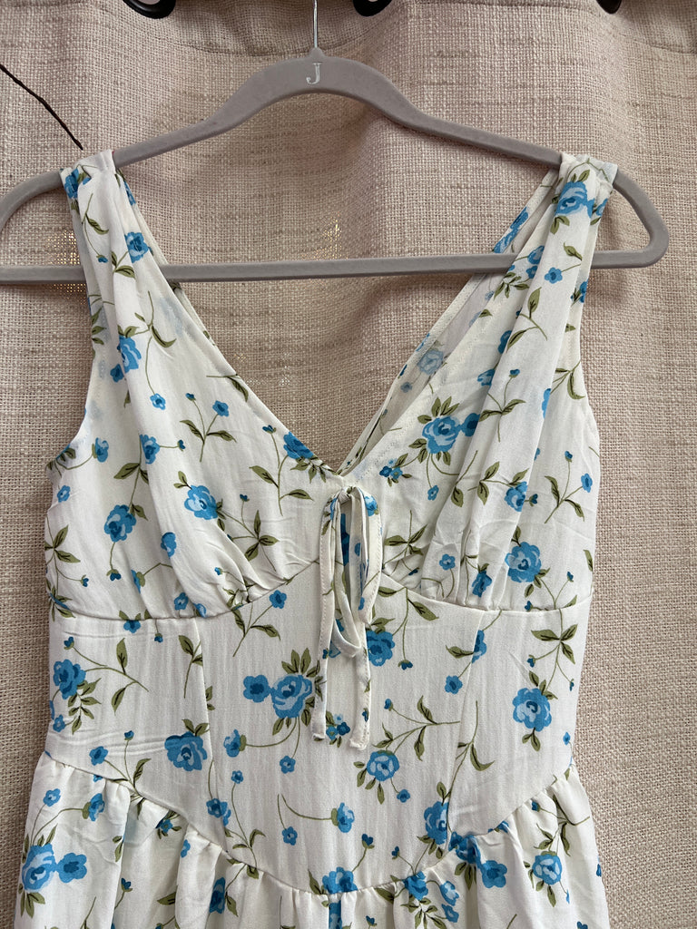 Floral V Neck Sleeveless Corset Midi Dress