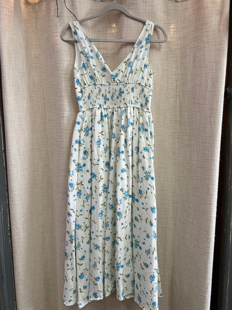 Floral V Neck Sleeveless Corset Midi Dress