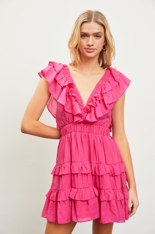 V-NECK RUFFLE TIERED DRESS