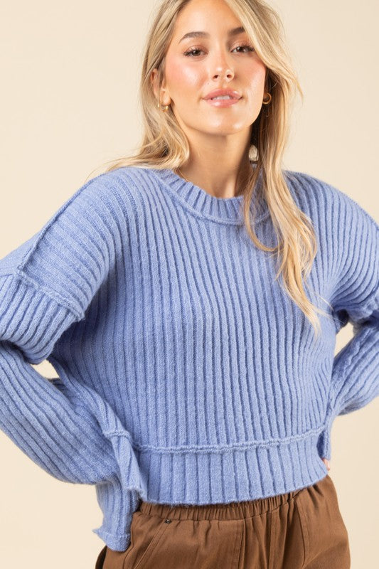 Oversized Ribbed Knit Sweater Pullover Top