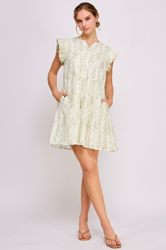 Ruffle Sleeve Floral Mini Dress