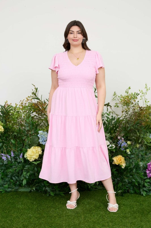 Plus Flutter Sleeve Midi Dress