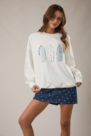Crew Neck Boat Patchwork Printed Sweatshirt