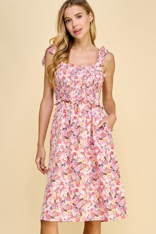 Blush Garden Smocked Midi Dress