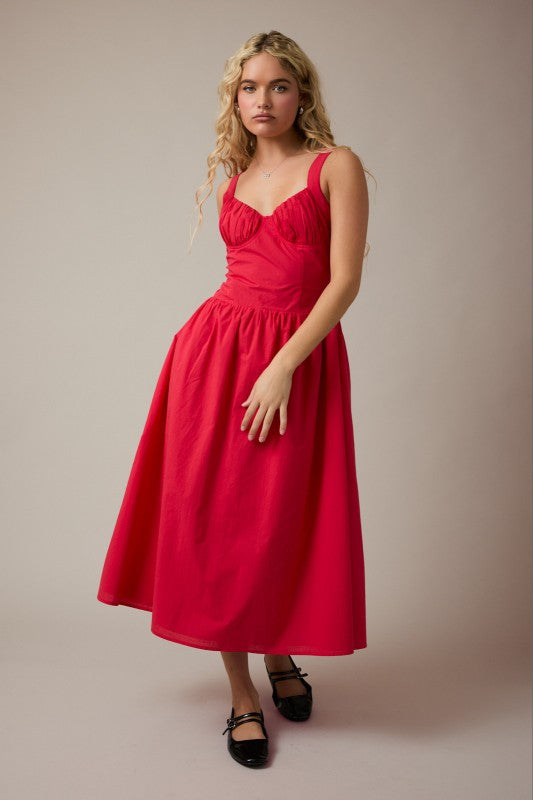 Sleeveless Bustier Poplin Midi Dress