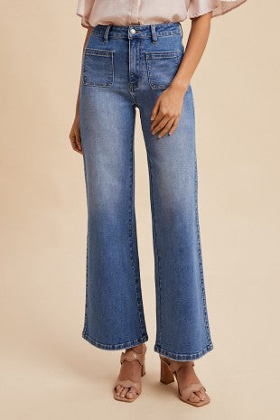 Stretch Front Two Pocket High Rise Flare Jean