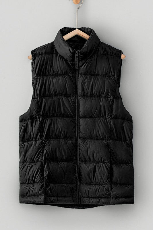QUILTED STAND COLLAR ZIP UP WARM PUFFER VEST