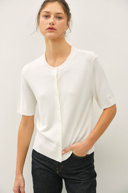 Basic Crew Neck Short Sleeve Cardigan