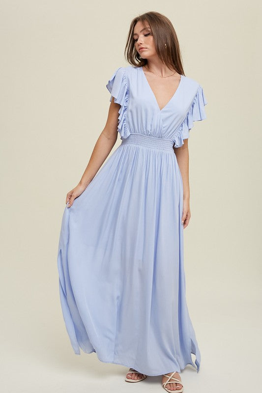 FLUTTER SLEEVE MAXI DRESS WITH SELF BACK TIE