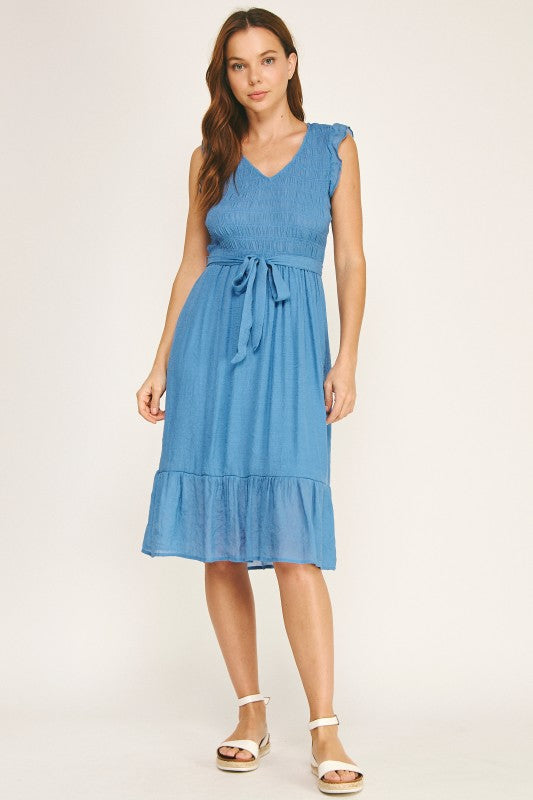 Solid Papaya Gauze Smocking Midi Skirt