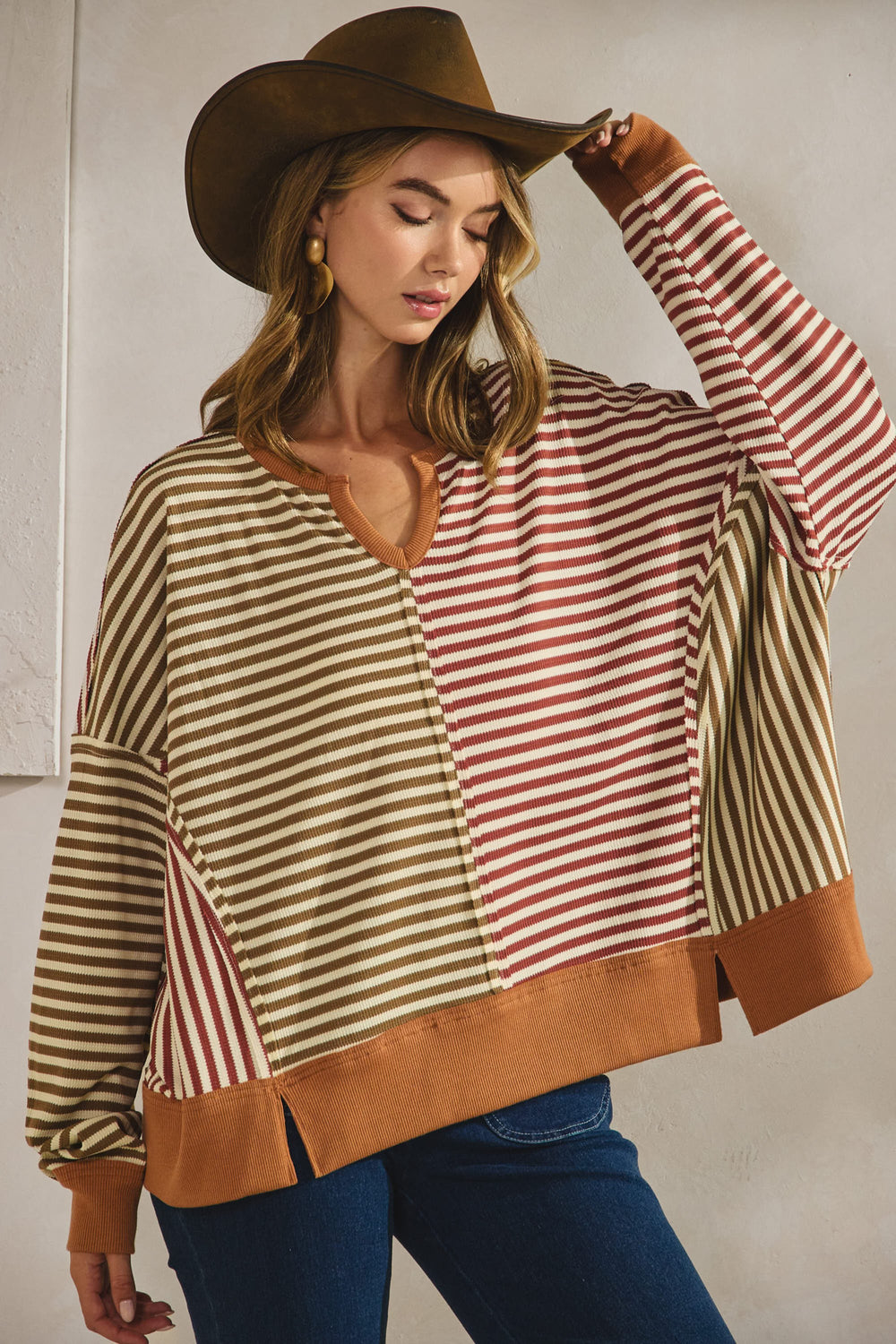 Vintage Loose Fit Striped Sweater Top