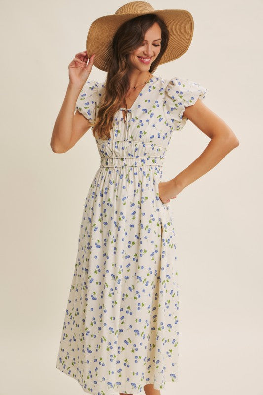 Playful Preppy Charm Of Fruit Print Midi Dress