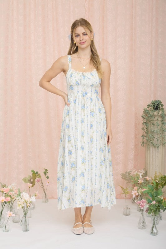 Floral Garland Sleeveless Corset Midi Dress