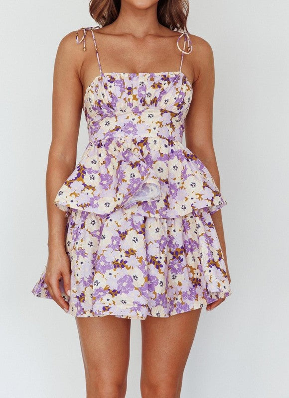 FLORAL PRINT TIERED MINI DRESS