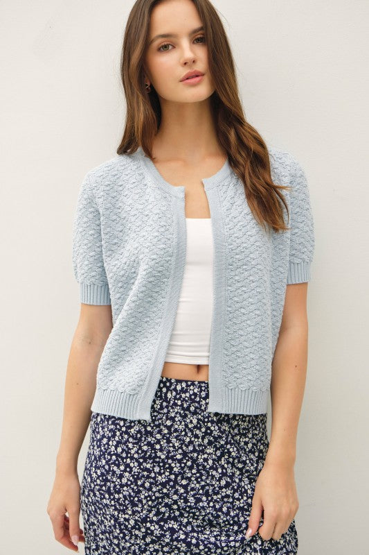 Textured Short Sleeve Cardigan