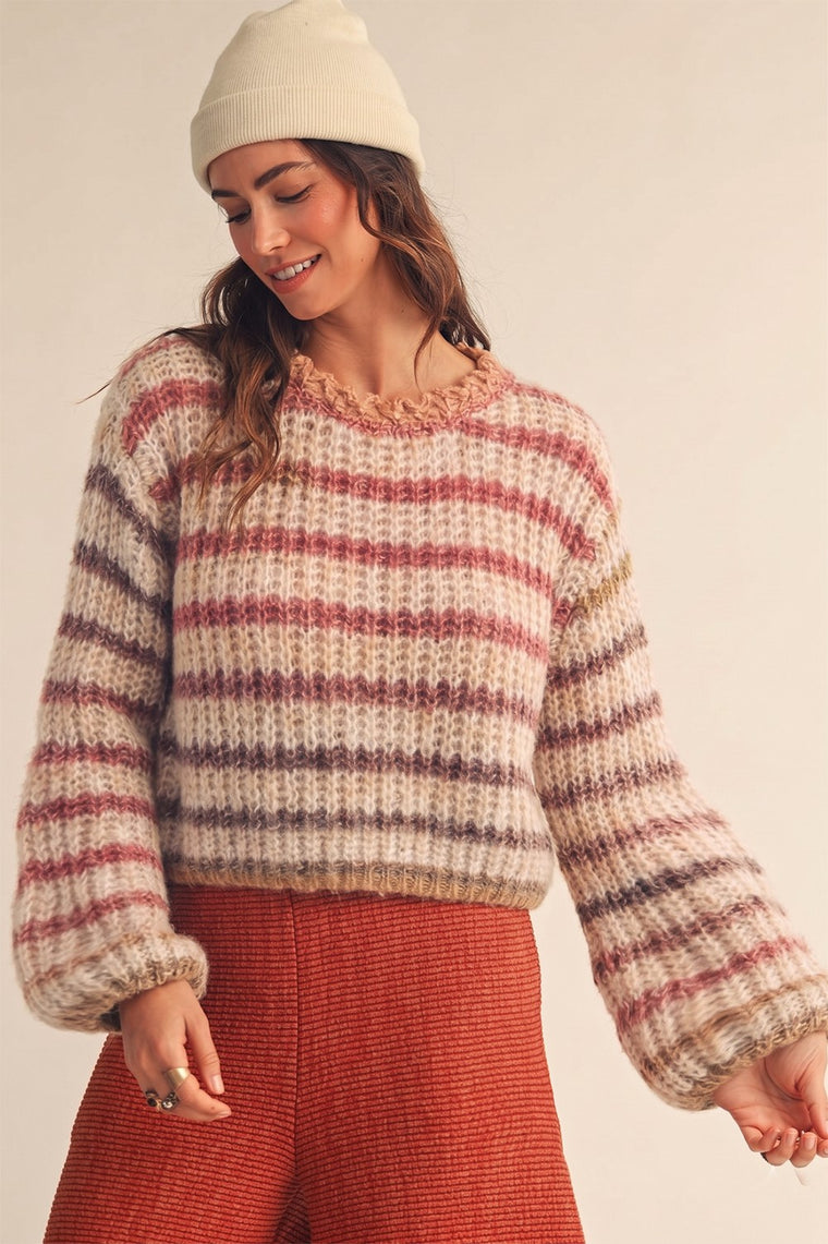 Gradation Down Stripe Doll Sweater Top