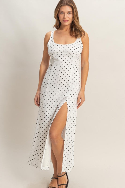 Polka Dot Scoop Neck Midi Dress