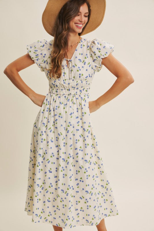 Playful Preppy Charm Of Fruit Print Midi Dress