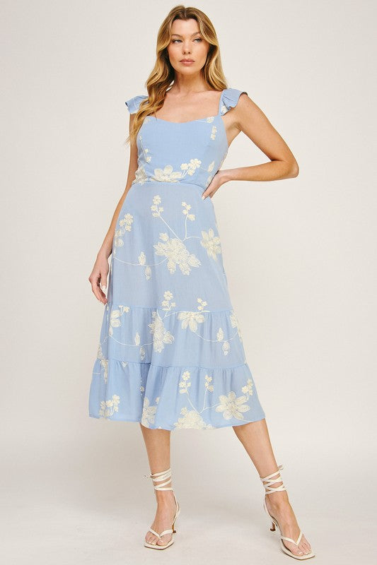 Meadow Breeze Embroidered Flutter Dress